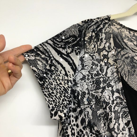 Brittany Black Grey Short Sleeve Abstract Layered Blouse size XL - Picture 6 of 16